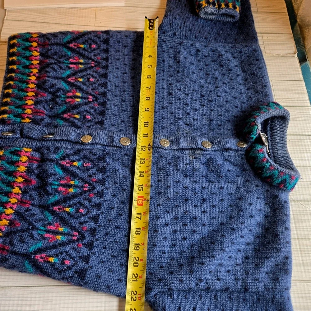 Dale of Norway Women Blue Pure New Wool Fair Isle Pewter Button Cardigan Size L - Picture 8 of 10